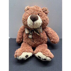 Goffa Int. Adorable Brown Plush Teddy Bear With Plaid Bow Tie For Children Ages